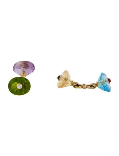 Pre-owned Prince Dimitri 18k Multistone & Diamond Oval Tutti Frutti Cufflinks