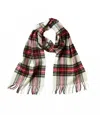 Prince Of Scots Merino Wool Fringed Plaid Scarf In Red