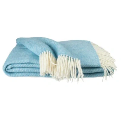 Prince Of Scots Southampton Home Merino Wool Herringbone Throw In Blue