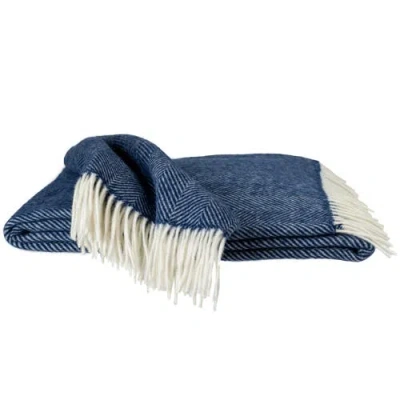 Prince Of Scots Southampton Home Merino Wool Herringbone Throw In Blue