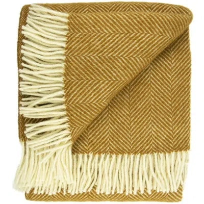 Prince Of Scots Thiokk Highland Tweed Herringbone Pure New Wool Blanket In Whiskey
