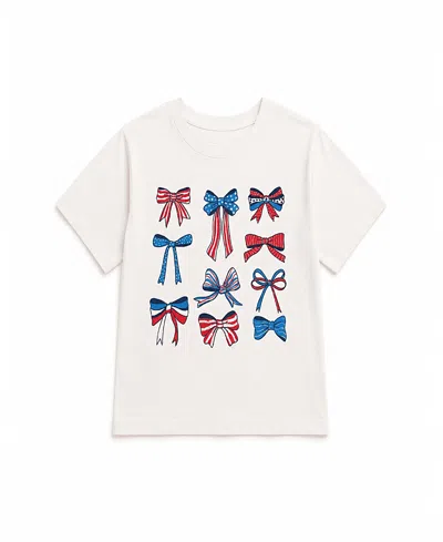 Prince Peter Collection Girls' America Bows In A Grid Tee Top - Big Kid In White