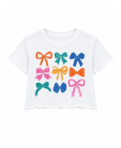 Prince Peter Collection Girls' Bow Grid Distressed Crop Top - Big Kid In White
