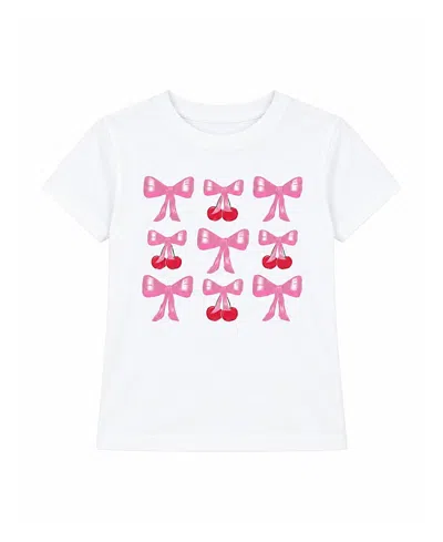 Prince Peter Collection Girls' Bows And Cherries Grid Crew Tee - Big Kid In White