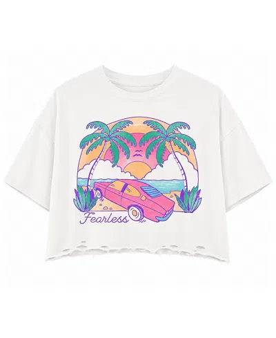 Prince Peter Collection Girls' Fearless Car Oversized Crop Top - Big Kid In White
