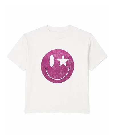 Prince Peter Collection Girls' Happy Face Fuchsia Crew Tee - Big Kid In White