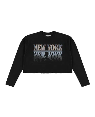Prince Peter Collection Girls' Ny Blur Reflection Long Sleeve Crop - Big Kid In Black