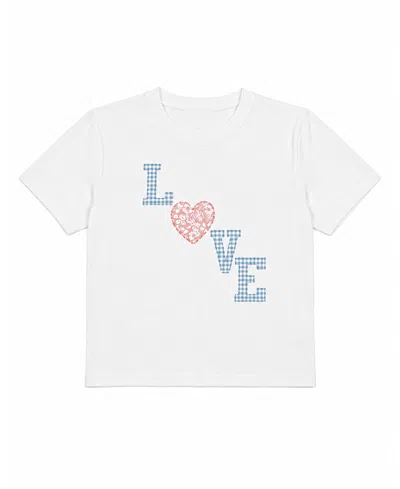 Prince Peter Collection Girls' Plaid Love Tee - Big Kid In White