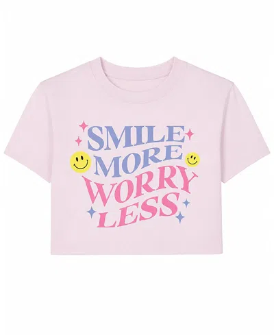 Prince Peter Collection Girls' Smile More Worry Less Distressed Crop Top - Big Kid In Pink