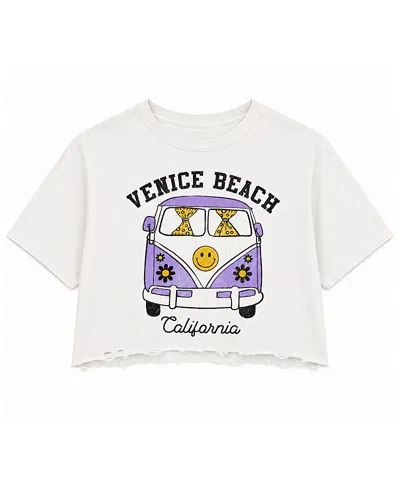 Prince Peter Collection Girls' Venice Beach Bus Oversized Crop Top - Big Kid In White