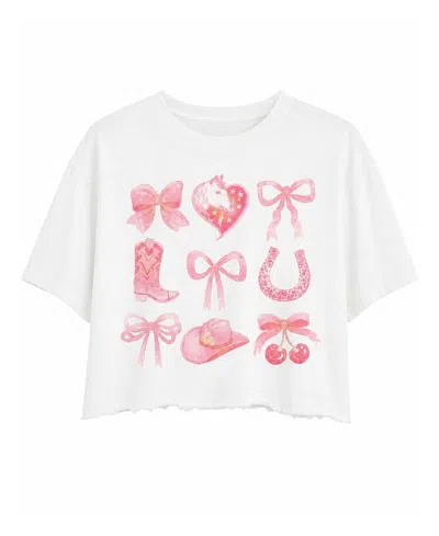 Prince Peter Collection Girls' Western Bows Gfx Distressed Crop Top - Big Kid In White