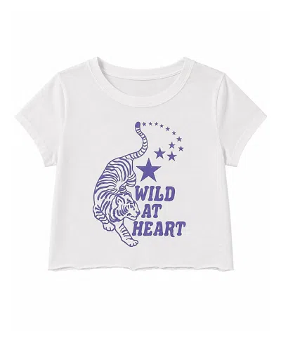 Prince Peter Collection Girls' Wild At Heart Tiger Distressed Crop Top - Big Kid In White