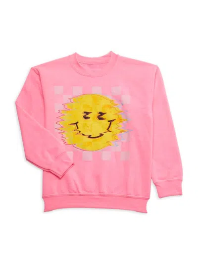 Prince Peter Collection Kids' Happy Face Sweatshirt In Bright Pink