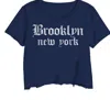 Prince Peter Women's Brooklyn Old English Cropped Tee In Navy In Blue