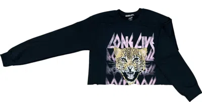 Prince Peter Women's Long Live Rock Cropped Pullover Sweatshirt In Black