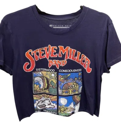Prince Peter Women's Steve Miller Boxes Crop Tee In Navy In Blue