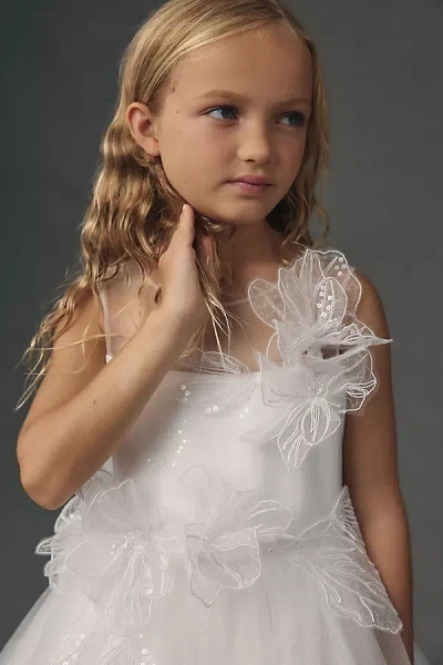 Princess Daliana 3d Floral Flower Girl Dress In White