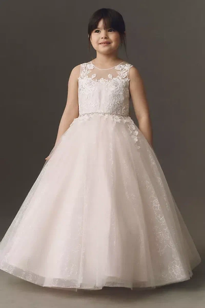 Princess Daliana Josephine Floral Appliqué Flower Girl Dress In Pink