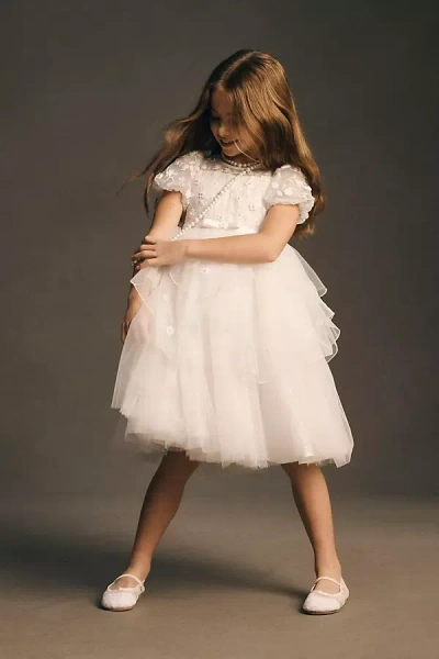 Princess Daliana Tulle Floral Bow Dress In White
