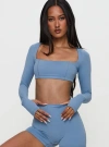 Princess Polly Active Set Point Active Square Neck Long Sleeve Top In Blue