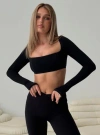 Princess Polly Active Set Point Active Square Neck Sleeve Top In Black