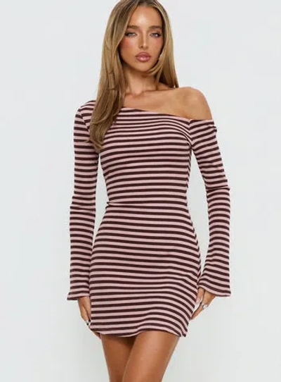 Princess Polly Adrietta Long Sleeve Off Shoulder Knit Mini Dress In Pink