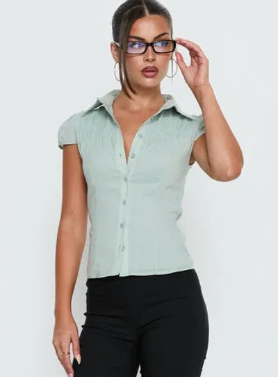 Princess Polly Adulation Ruched Detail Short Sleeve Shirt In Green