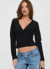 Princess Polly Aeva Long Sleeve Plunge Top In Black