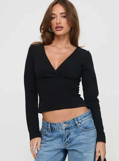 Princess Polly Aeva Long Sleeve Plunge Top In Black