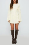 Princess Polly Alfalfa Tonal Stripe Long Sleeve Minidress In White