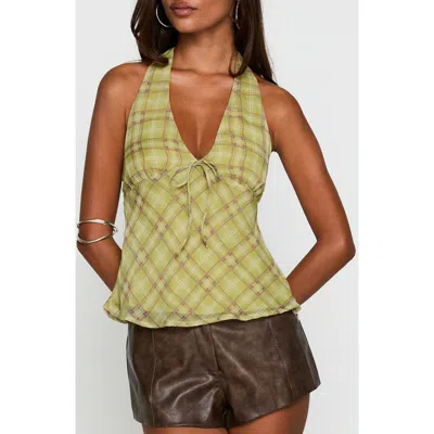 Princess Polly Amalthea Check Halter Top In Yellow