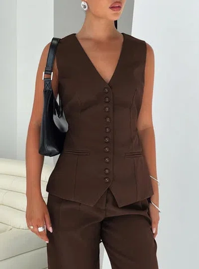Princess Polly Ambient Longline Button Up Top In Chocolate
