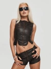 Princess Polly Ambrosie Faux Leather Set In Washed Brown