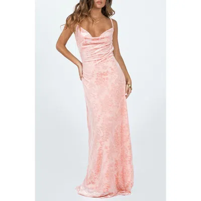 Princess Polly Amiya Floral Velvet Burnout Gown In Pink