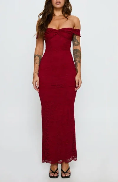 Princess Polly Anabeila Off The Shoulder Lace Mermaid Gown In Brown