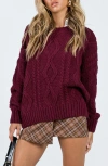 Princess Polly Anaya Oversize Cable Stitch Sweater In Dark Red