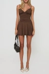 Princess Polly Andersson Ruched Minidress In Dark Brown