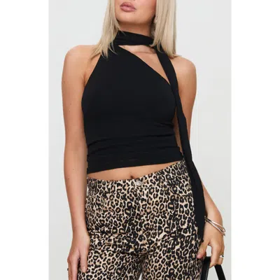 Princess Polly Anderstone Tie Neck Crop Top In Black