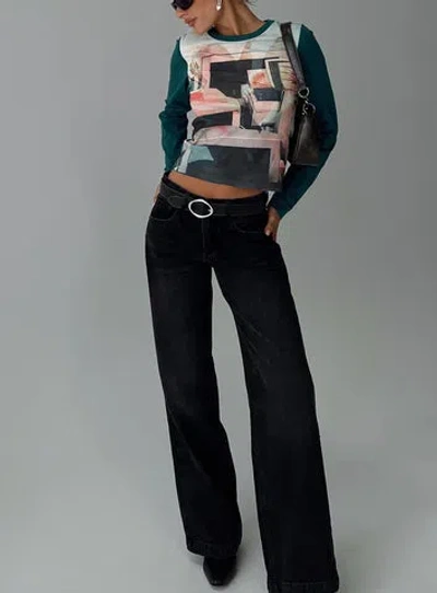 Princess Polly Anelli Low Rise Straight Leg Jeans In Washed Black