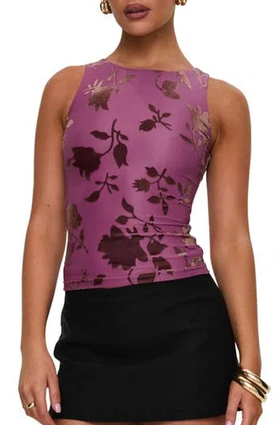 Princess Polly Angelical Flocked Velvet Sleeveless Top In Purple