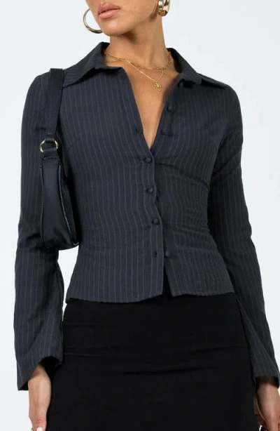 Princess Polly Anni Pinstripe Button-up Shirt In Black