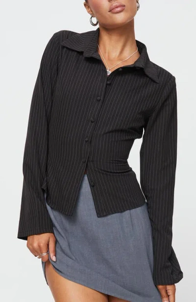 Princess Polly Anni Stripe Shirt Pinstripe In Black Pinstripe