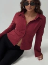 Princess Polly Anni Pinstripe Long Sleeve Button-up Shirt In Red