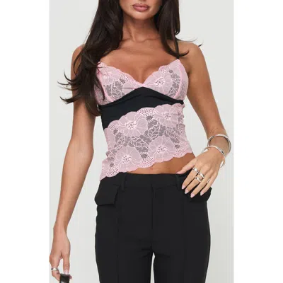 Princess Polly Antoine Lace Asymmetric Crop Camisole In Pink