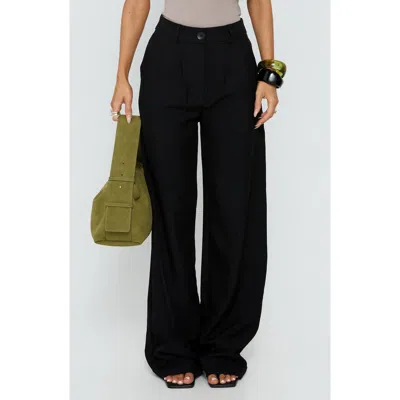 Princess Polly Archer Pleated High Waist Straight Leg Pants In Black