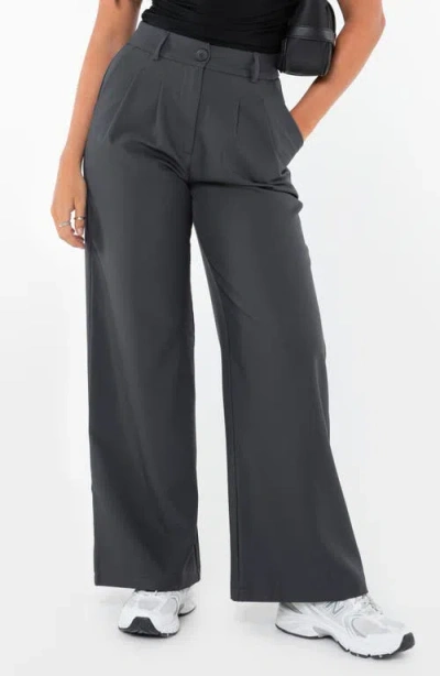 Princess Polly Archer Pleated Wide Leg Pants In Charcoal