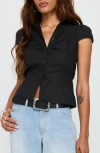 Princess Polly Arianwyn Cap Sleeve Button-up Shirt In Black