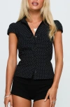 Princess Polly Arianwyn Polka Dot Cap Sleeve Cotton Button-up Shirt In Black