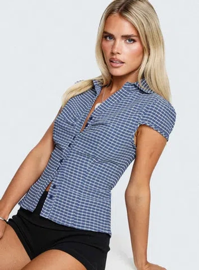 Princess Polly Arianwyn Short Sleeve Shirt In Navy Check