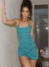 Princess Polly Armonia Metallic Halter Minidress In Teal